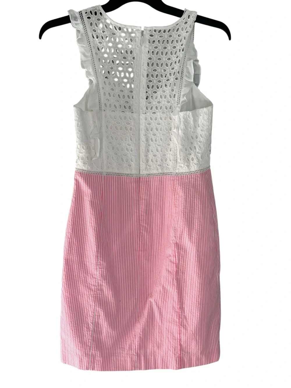 Lilly Pulitzer Pink White Eyelet Seersucker Dress Size 8 Preppy Coastal